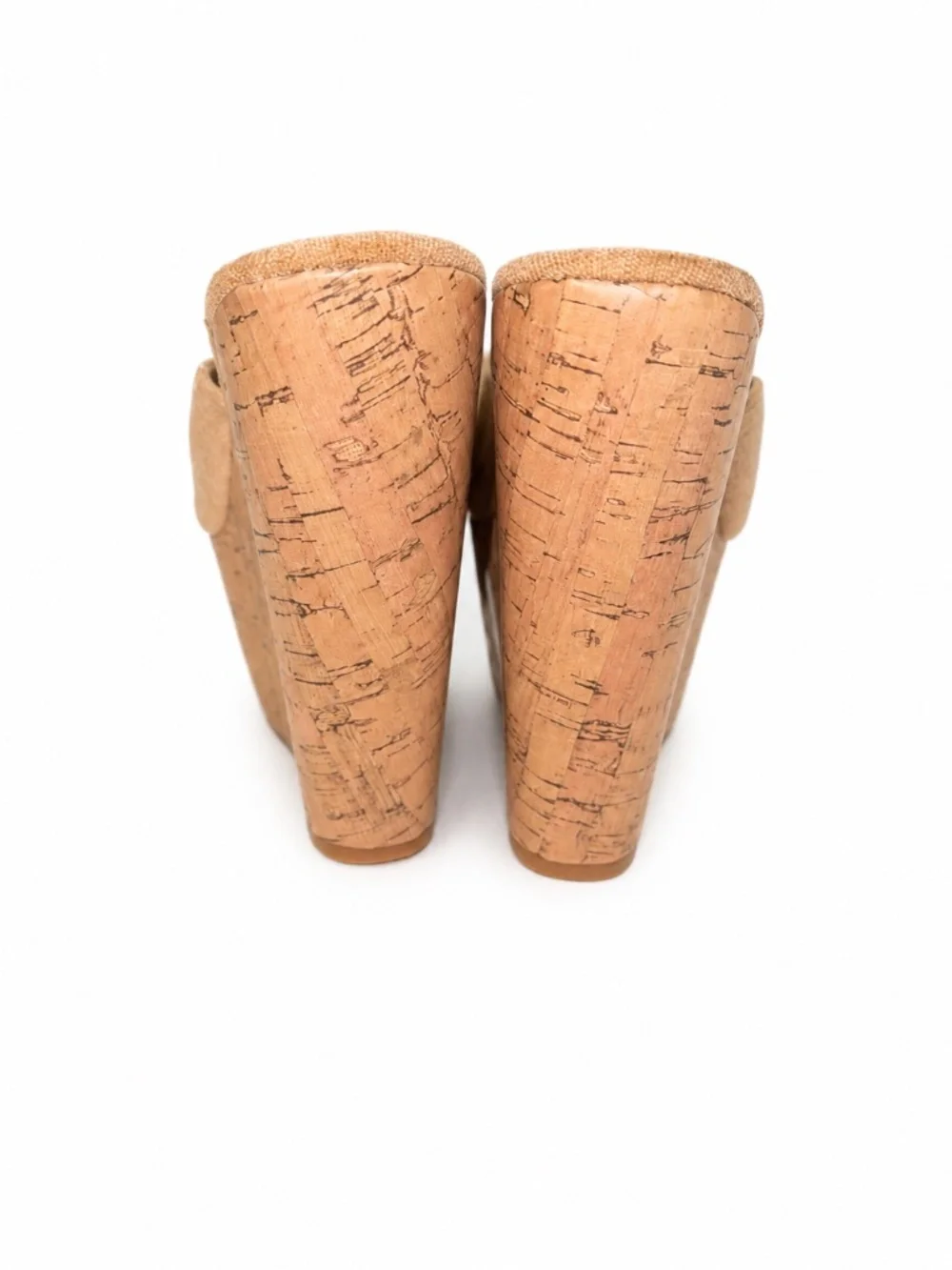 Tan Faux Suede Cork Platform Wedge Slide Sandals